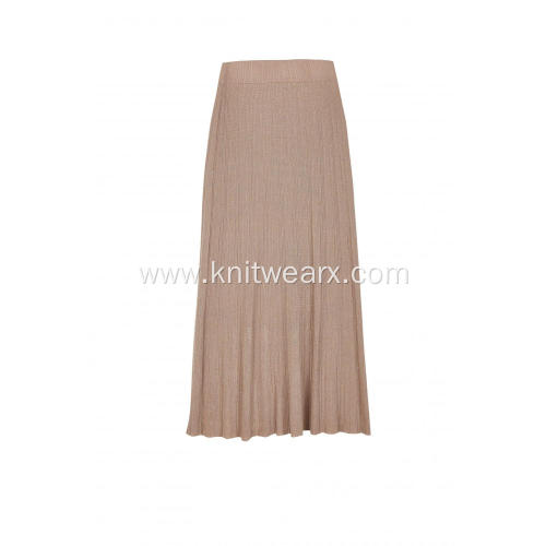 Women's Knitted Elastic Waist Rib Pleated Lady Skirt